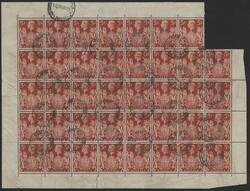 1939 5s red, a remarkable virtually complete VFU sheet (one stamp ...