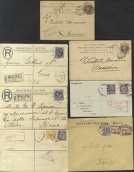 Postal history group in an envelope with 1d brown printed UPU ...