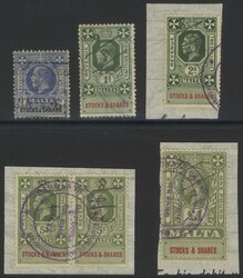 REVENUES - STOCKS & SHARES 1926 6d, 1s, 2s, 5s (pair) & £1, all U, ...