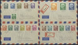 1957 Pres Heuss Long Defin set on four airmail covers to New York, ...