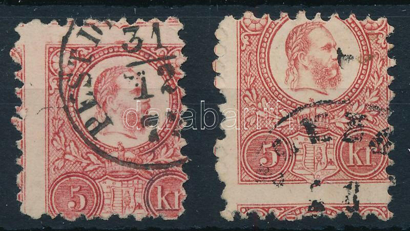 1871 Réznyomat 2 db 5kr er?sen elfogazva / Mi 10 2 stamps with ...