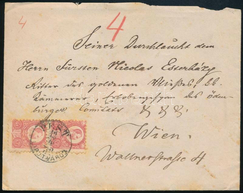 1872 Réznyomat 5kr elfogazott függ?leges pár túlsúlyos levélen ...