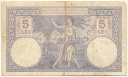 Románia 1920. 5L "V.1992 0339" T:VG / Romania 1920. 5 Lei "V.1992 ...