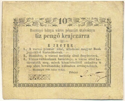 Rozsnyó 1849. július 16.10kr "Rozsnyó bánya város pénztári ...