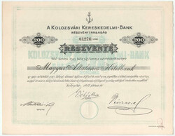 Kolozsvár 1912. "Kolozsvári Kereskedelmi-Bank" névre szóló ...