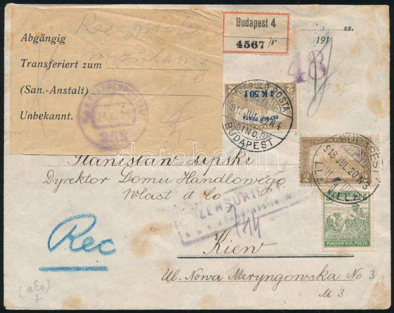 1918. július 20-án Budapesten feladott ajánlott cenzúrázott ...