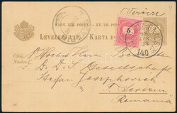 1898 2kr millenniumi díjjegyes levelez?lap 5kr díjkiegészítéssel ...