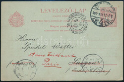 1909 10f díjjegyes levelez?lap Indokínába, majd továbbküldve ...