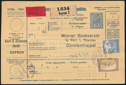 1907 Teljes szállítólevél Sopronból Konstantinápolyba, ...