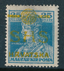 SHS 1918 Károly 25f eltér? sárga felülnyomással, próbanyomat / ...