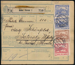 1919 Csomagszállító 5 db csehszlovák bélyeggel "MORAVSKA ...