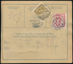 1919 Csomagszállító 5 db csehszlovák bélyeggel "MORAVSKA ...