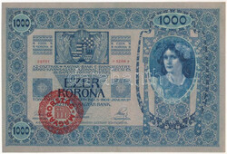 1902. 1000K "1129 28791" piros "MAGYARORSZÁG" felülbélyegzéssel T ...