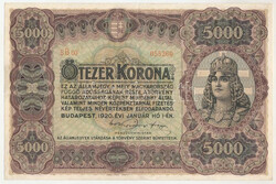 1920. 5000K piros "5 B 03 055260" sorszámmal, "Orell Füssli ...