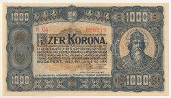1923. 1000K "B 64 860579", "Magyar Pénzjegynyomda Rt. Budapest." ...