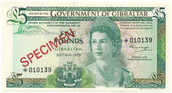 Gibraltár 1975. 5P "010139", piros "SPECIMEN (Minta)" bélyegzéssel ...