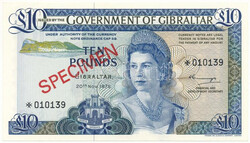 Gibraltár 1975. 10P "010139", piros "SPECIMEN (Minta)" ...