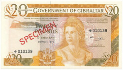 Gibraltár 1975. 20P "010139", piros "SPECIMEN (Minta)" ...