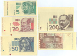 Horvátország 1993. 5K-1000K (9xklf) el?lapi és hátlapi ...