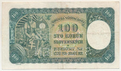 Szlovákia 1940. 100K "SPECIMEN" (minta) perforációval, ...