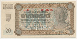 Szlovákia 1942. 20K "SPECIMEN (MINTA)" perforációval, "Jc 40 ...