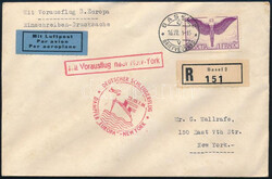 1934 Ajánlott levél New Yorkba, az Európa hajóról katapult ...