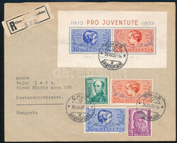 1937 Ajánlott levélen Pro Juventute sor és blokk / Mi 314-317 + ...