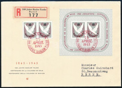 1945 Baseli galamb blokk FDC-n / block Mi 12 on FDC