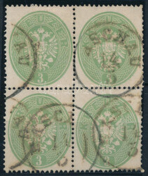 1863 3kr négyestömb (MBK 15.000 p) / Mi 25 block of 4. "CASCHAU" ...