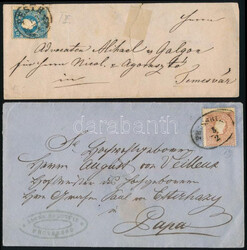 1858 2 db levél: 10kr II. típus + 15kr bérmentesítéssel / Mi 14 ...