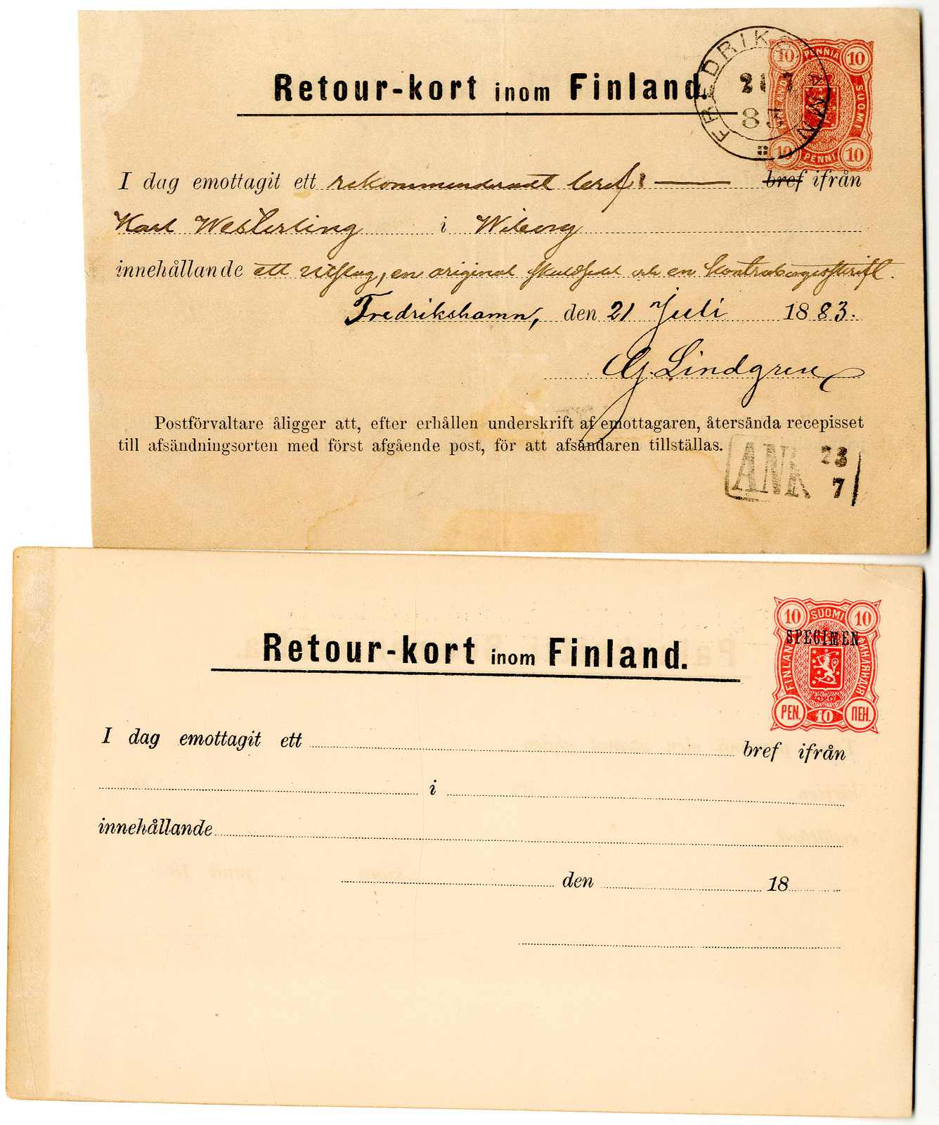 Lot 1723 - Finnland, Ganzsachen - Karl Pfankuch & Co. auction #222 Lot 1723 - Finnland, Ganzsachen - Karl Pfankuch & Co. auction #222
