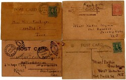 1907 4 Lederpostkarten USA, verschiedene Motive, teils mehrfarbig, ...