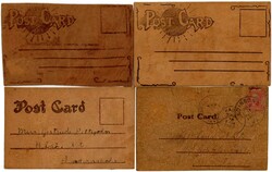 1907 4 Lederpostkarten USA, Kutsche, Flagge u.a., teils mehrfarbig, ...