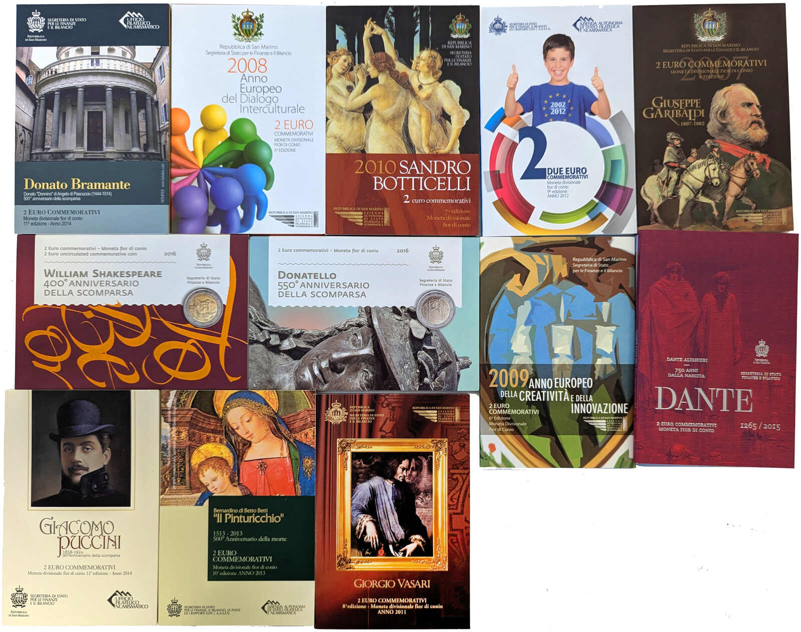 2 Euro Gedenkmünzen-Folder 2007 bis 2016, je stg im original Folder, ...