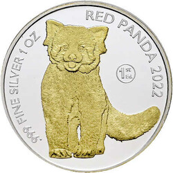 20 Francs "Red Panda" 2022 - 1 Oz Silber 999 mit Teilvergoldung, stg. ...