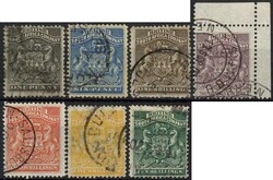 Wappen 1892, 1 P bis 10 Sh, sauber gest., ausgabetypisch gezähnt, ...