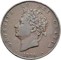 1/2 Penny 1826, George IV. (1820-1830), KM# 692, ss/vz.Automatically ...