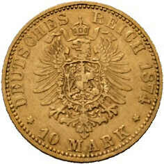 Preussen. 10 Mark 1874 A, Wilhelm I. (1861-1888), Jaeger 245, ...