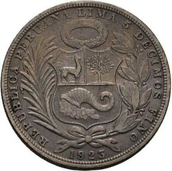 1 Peruanischer Sol, Umlaufmünze von 1923 mit 500er Silber, ...