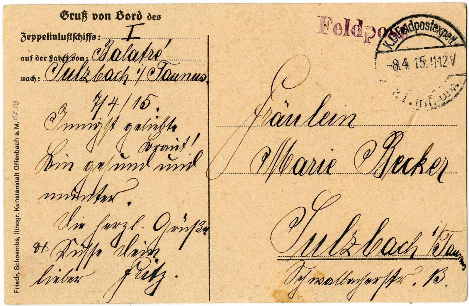 Lot 831 - Zeppelin,Zeppelinpost im 1. WK,Feldpostbelege Luftschiffer, Zeppelin  -  Karl Pfankuch & Co. auction #222