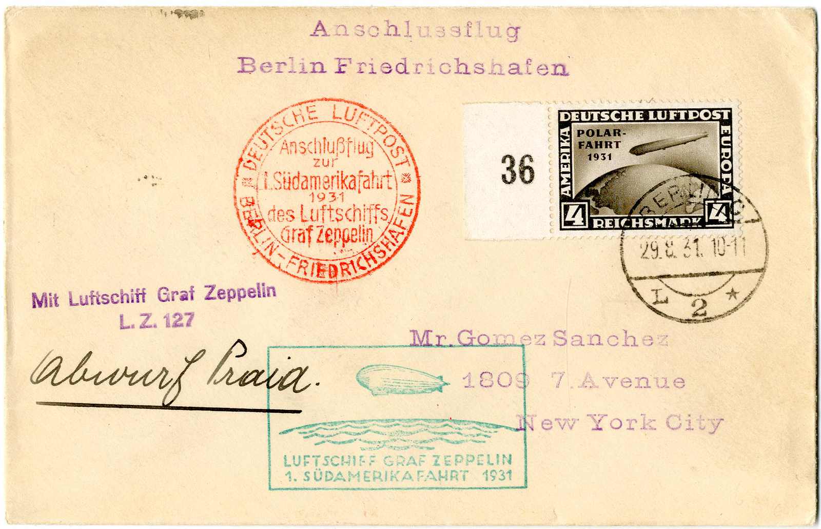 Lot 838 - Zeppelin,Zeppelinpost LZ 127,Suedamerikafahrten 1931, Zeppelin - Karl Pfankuch & Co. auction #222 Lot 838 - Zeppelin,Zeppelinpost LZ 127,Suedamerikafahrten 1931, Zeppelin - Karl Pfankuch & Co. auction #222