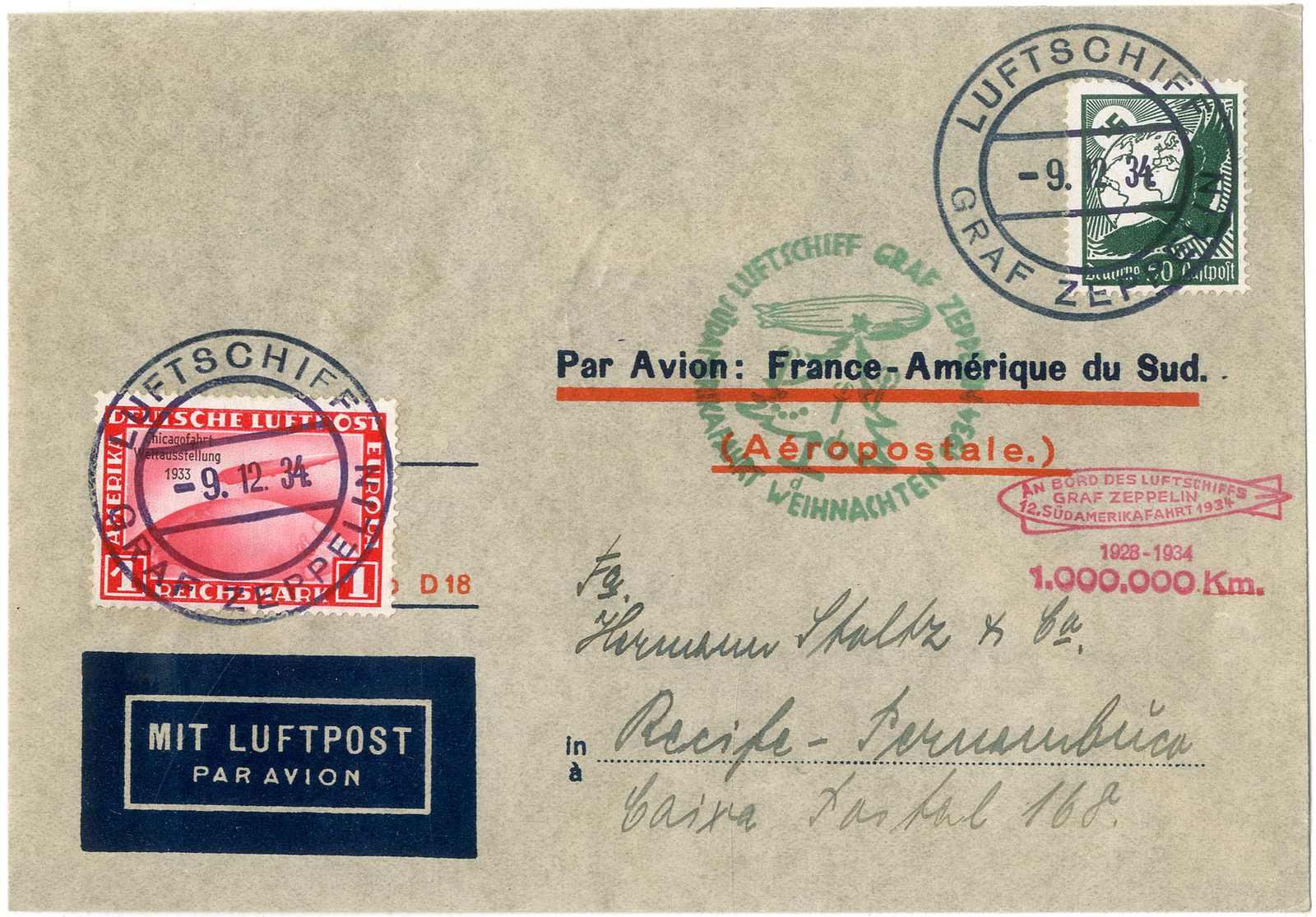Lot 843 - Zeppelin,Zeppelinpost LZ 127,Suedamerikafahrten 1934, Zeppelin - Karl Pfankuch & Co. auction #222 Lot 843 - Zeppelin,Zeppelinpost LZ 127,Suedamerikafahrten 1934, Zeppelin - Karl Pfankuch & Co. auction #222