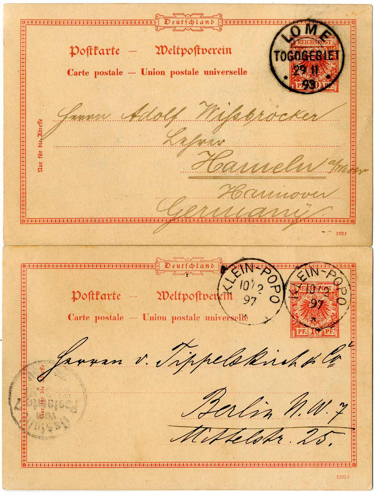 Lot 1529 - Deutsche Kolonien Togo, Vorläufer  -  Karl Pfankuch & Co. auction #222
