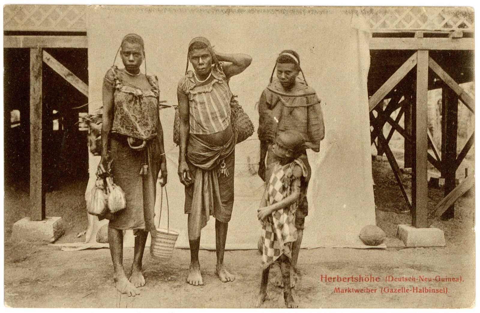 10.03.1912: Litho-Ansichtskarte "Herbertshöhe .. / Marktweiber ...