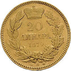 20 Dinara Milan l 1879 A, Gold 900er, KM# 14, ss.