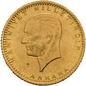 25 Kurush Atatürk 1923/37, Gold 917er, KM# 851, ss.Automatically ...