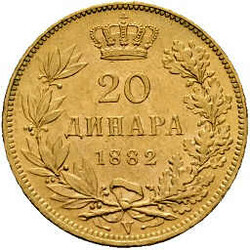 20 Dinar Milan l 1882, Gold 900er, KM# 17.1, ss.Automatically ...