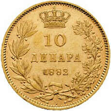 10 Dinar Milan l 1882, Gold 900er, KM# 16, ss.Automatically generated ...