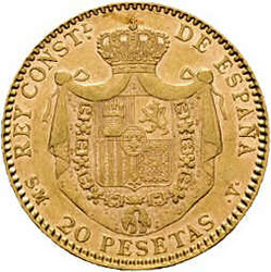 20 Pesetas Alfonso Xlll 1899, Gold 900er, KM# 709, ss.