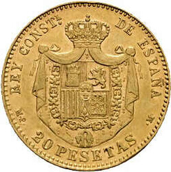 20 Pesetas Alfonso Xlll 1890 MP-M, Gold 900er, KM# 693, ss.